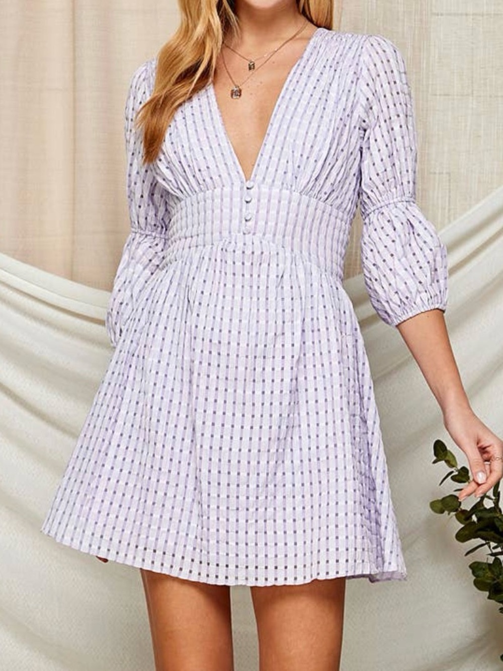 Classic Lilac Pleated V-Neck Tunic